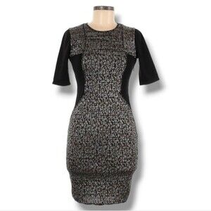 RACHEL Rachel Roy Bodycon Dress Size M Black Silver Knee Length Elbow Sleeve